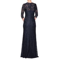 Style 26427 La Femme Blue Size 12 Lace Sheer Mermaid Straight Dress on Queenly