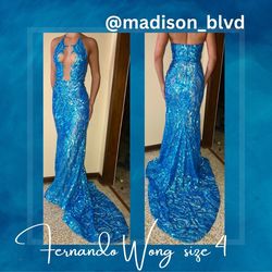 Style Custom Fernando Wong Blue Size 4 Free Shipping Prom Custom Mermaid Dress on Queenly