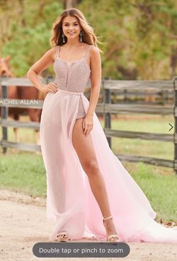 Style 7011 Rachel Allan Pink Size 12 50 Off Fun Fashion Overskirt Shiny A-line Dress on Queenly