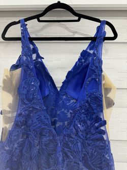 Jovani Blue Size 10 50 Off Medium Height Plunge Short Height Mermaid Dress on Queenly