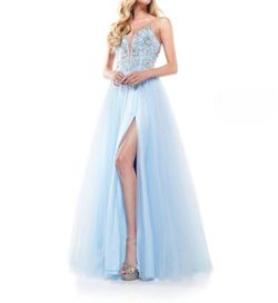 Style 1-1935179543-2168 COLORS DRESS Blue Size 8 Sweetheart Spaghetti Strap Turquoise Side slit Dress on Queenly