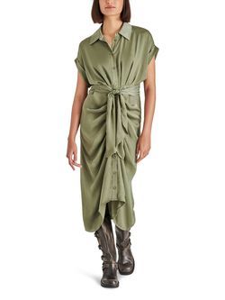 Style 1-2069560876-1498 STEVE MADDEN Green Size 4 Sleeves High Neck Olive Polyester Cocktail Dress on Queenly