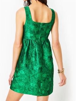 Style 1-2213415614-98 Lilly Pulitzer Green Size 10 Square Neck Tall Height Floral Flare Cocktail Dress on Queenly
