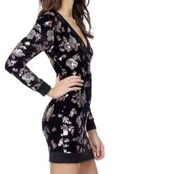 Style 1-2228364680-2696 DRESS THE POPULATION Black Size 12 Floral Pattern Cocktail Dress on Queenly