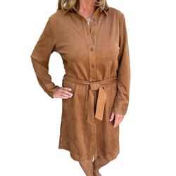 Style 1-2811906529-3775 Ravel Brown Size 16 Belt Plus Size Suede Cocktail Dress on Queenly