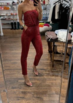 Style 1-2853226699-3236 Central Park West Red Size 4 Free Shipping Polyester Sequined Jumpsuit Dress on Queenly