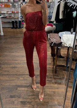 Style 1-2853226699-3236 Central Park West Red Size 4 Free Shipping Jewelled Sequined Jumpsuit Dress on Queenly