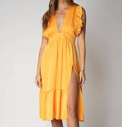 Style 1-3489365109-2901 Stillwater Yellow Size 8 Silk Plunge Cap Sleeve Cocktail Dress on Queenly