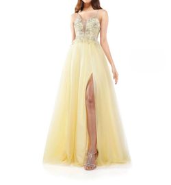 Style 1-3744499084-1901 COLORS DRESS Yellow Size 6 Floor Length Sweetheart Tall Height Side slit Dress on Queenly