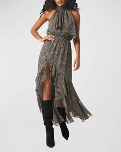 Style 1-3746310076-3236 Misa Los Angeles Gray Size 4 Print A-line High Neck Side slit Dress on Queenly