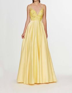 Style 1-4002872458-238 Angela and Alison Yellow Size 12 Floor Length Tall Height Train A-line Dress on Queenly