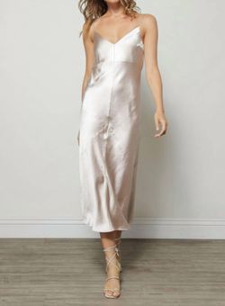 Style 1-4008769189-3855 line and dot White Size 0 Bridal Shower Satin Bachelorette Cocktail Dress on Queenly