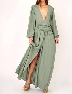 Style 1-568600812-2901 OLIVACEOUS Green Size 8 Free Shipping Plunge Floor Length Side slit Dress on Queenly