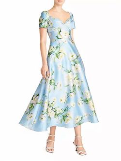 Style 1-725936308-2168 THEIA Blue Size 8 Floral Pageant Sweetheart Mini Cocktail Dress on Queenly