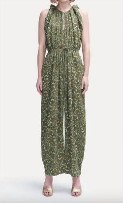 Style 1-1067121652-3236 RACHEL COMEY Green Size 4 Floor Length Print Turquoise Tall Height Jumpsuit Dress on Queenly