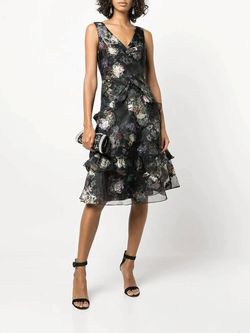 Style 1-1245742901-649 Marchesa Black Size 2 Print Wednesday Floral Cocktail Dress on Queenly