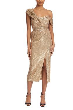 Style 1-1891598244-1498 BADGLEY MISCHKA Gold Size 4 Black Tie Bustier Sleeves Cocktail Dress on Queenly