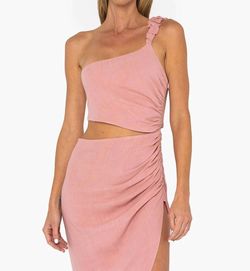 Style 1-2204149662-2696 JUST BEE QUEEN Pink Size 12 One Shoulder Side Slit Tall Height Cocktail Dress on Queenly