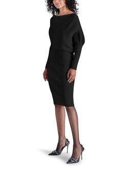 Style 1-2646939804-2901 STEVE MADDEN Black Size 8 Long Sleeve Polyester Cocktail Dress on Queenly