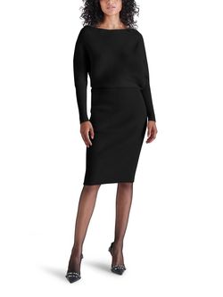 Style 1-2646939804-2901 STEVE MADDEN Black Size 8 Long Sleeve Polyester Cocktail Dress on Queenly