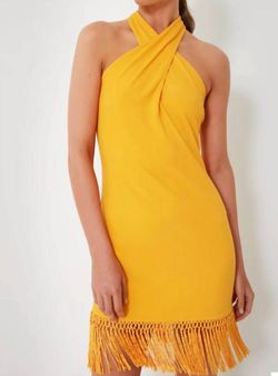 Style 1-2673566532-3471 SAYLOR Yellow Size 4 Halter Speakeasy Mini Cocktail Dress on Queenly
