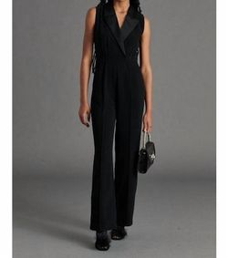 Style 1-2755324018-3011 STEVE MADDEN Black Size 8 Satin Blazer Jumpsuit Dress on Queenly