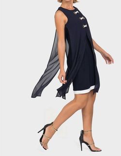 Style 1-2949556248-397 Joseph Ribkoff Blue Size 14 Navy Polyester Free Shipping Mini Cocktail Dress on Queenly