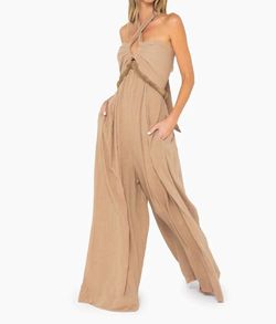 Style 1-3231920668-2696 JUST BEE QUEEN Nude Size 12 Cut Out Halter Fringe Jumpsuit Dress on Queenly