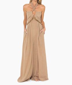 Style 1-3231920668-3236 JUST BEE QUEEN Nude Size 4 Halter Fringe Floor Length Jumpsuit Dress on Queenly