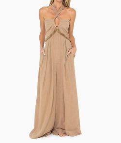 Style 1-3231920668-3855 JUST BEE QUEEN Nude Size 0 Speakeasy Fringe Halter Cut Out Jumpsuit Dress on Queenly