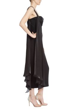 Style 1-3597764524-2168 BADGLEY MISCHKA Black Size 8 Polyester One Shoulder Silk Side Slit Straight Dress on Queenly