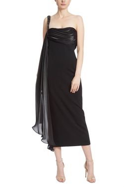 Style 1-3597764524-2168 BADGLEY MISCHKA Black Size 8 Polyester One Shoulder Silk Side Slit Straight Dress on Queenly