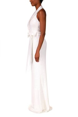 Style 1-3896819576-1498 BADGLEY MISCHKA White Size 4 Floor Length Free Shipping Sequined Straight Dress on Queenly