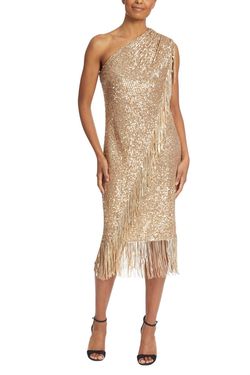 Style 1-4148590866-1498 BADGLEY MISCHKA Gold Size 4 Free Shipping Polyester Fringe Speakeasy Cocktail Dress on Queenly