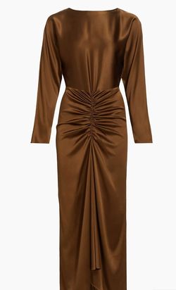 Style 1-4263902748-1498 Veronica Beard Brown Size 4 Silk Long Sleeve Black Tie Straight Dress on Queenly