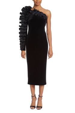 Style 1-597130295-472 BADGLEY MISCHKA Black Size 16 One Shoulder 1-597130295-472 Cocktail Dress on Queenly