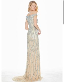 Style 1429 Ashley Lauren Blue Size 0 Floor Length Jersey Mermaid Dress on Queenly
