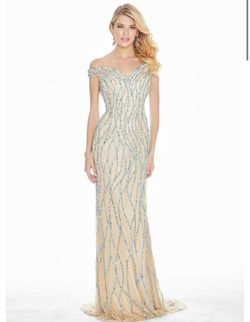 Style 1429 Ashley Lauren Blue Size 0 Floor Length Jersey Mermaid Dress on Queenly