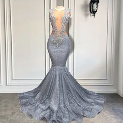 Silver Size 6 Mermaid Dress on Queenly
