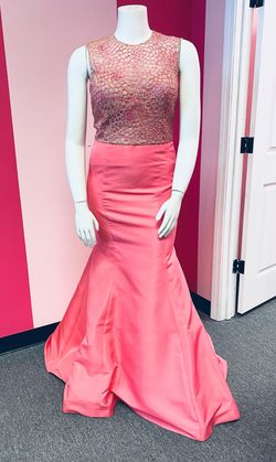 Style 32009 Sherri Hill Pink Size 14 Plus Size Prom Sleeves Military Mermaid Dress on Queenly