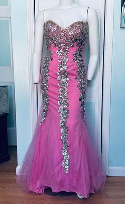 Style 6711 Party Time Formals Pink Size 14 Strapless Plus Size Mermaid Dress on Queenly