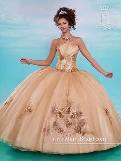 Style 4606 marys Gold Size 6 Quinceanera Floor Length Mary’s Ball gown on Queenly