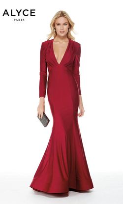 Style 5025 Alyce Paris Red Size 4 Long Sleeve Keyhole Satin 5025 Mermaid Dress on Queenly