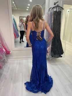 Ava Presley Blue Size 2 Prom Plunge Black Tie Floor Length Side slit Dress on Queenly