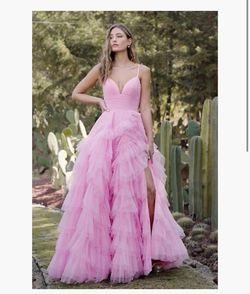 Sherri Hill Pink Size 4 Floor Length Plunge Side Slit Ball gown on Queenly