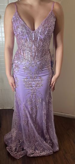 Cinderella Divine Purple Size 6 Medium Height Plunge Mermaid Dress on Queenly