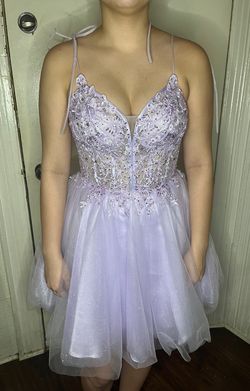 Cinderella Divine Purple Size 8 Mini Plunge Cocktail Dress on Queenly