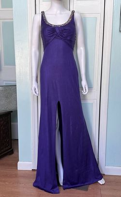 Style 16021 La Femme Purple Size 00 Jewelled Floor Length 16021 A-line Dress on Queenly