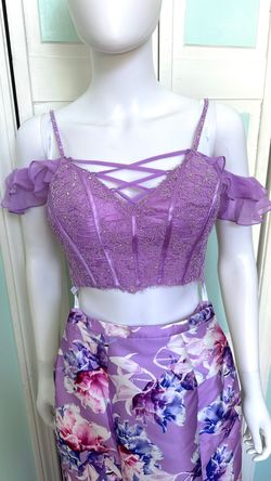 Style EW118179 Ellie Wilde Purple Size 00 Pattern Lace Pageant Mermaid Dress on Queenly