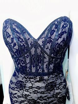 Style 8064 Clarisse Blue Size 0 Lace Navy Mermaid Dress on Queenly